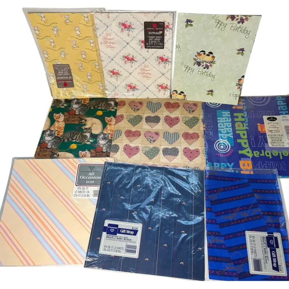 Vntg Birthday Wrapping Paper Lot 10 oz Ephemera Scrapbook Junk Journal Hallmark